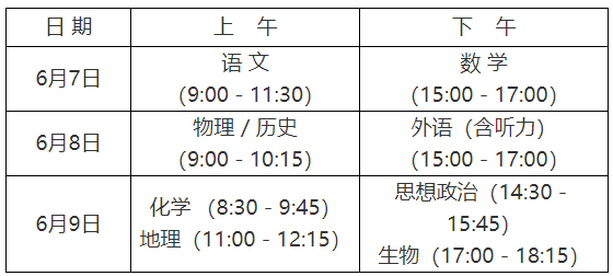 2021年湖南高考时间