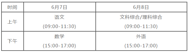 新疆2021高考时间及科目安排