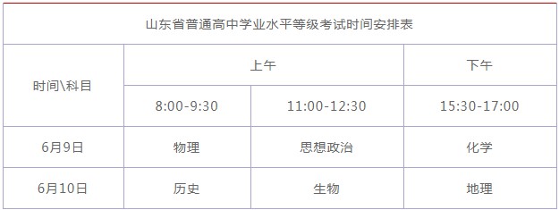 山东2021高考时间及科目安排