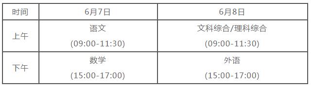 四川高考时间及科目安排