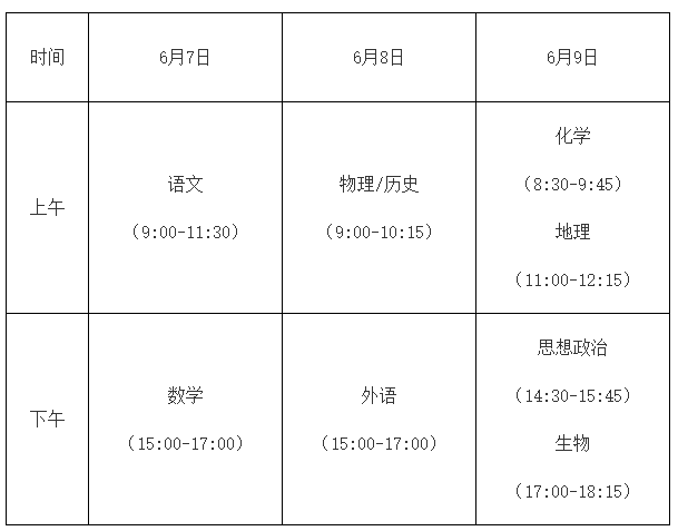 2021福建省高考具体时间安排