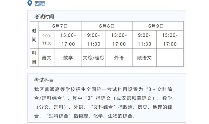 2022西藏高考具体科目时间几月几号 各科分值多少