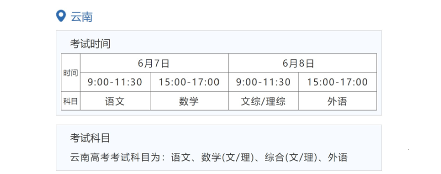 2022云南高考具体科目时间几月几号 各科分值多少