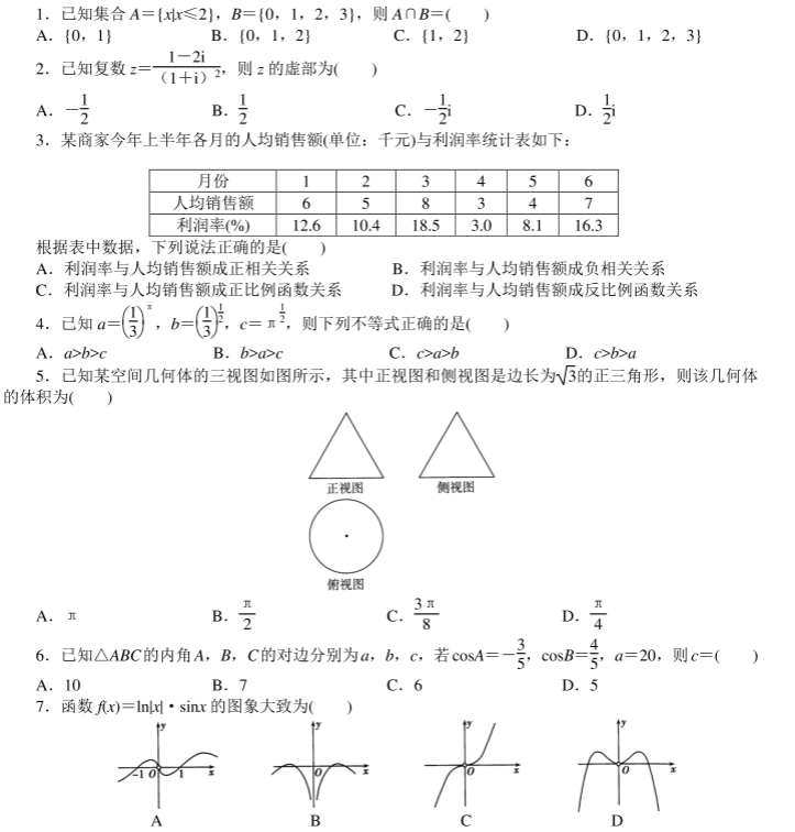 高考文科数学考前押题