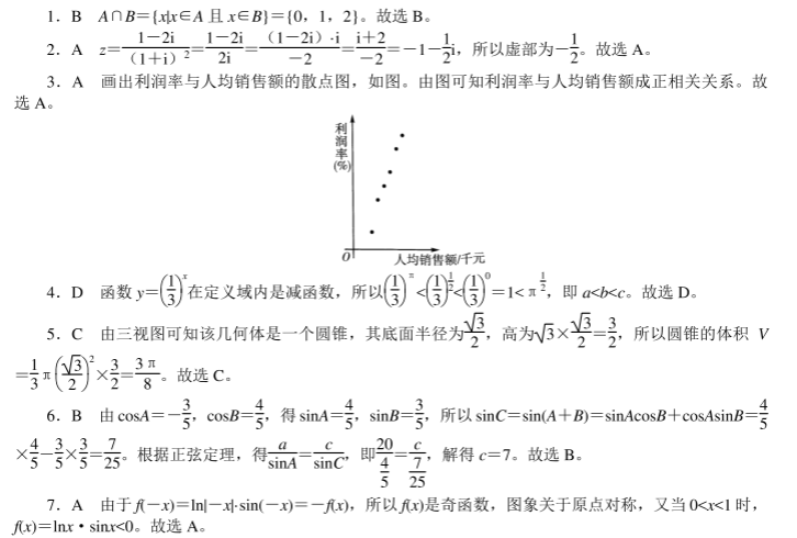 文科数学考前押题参考答案