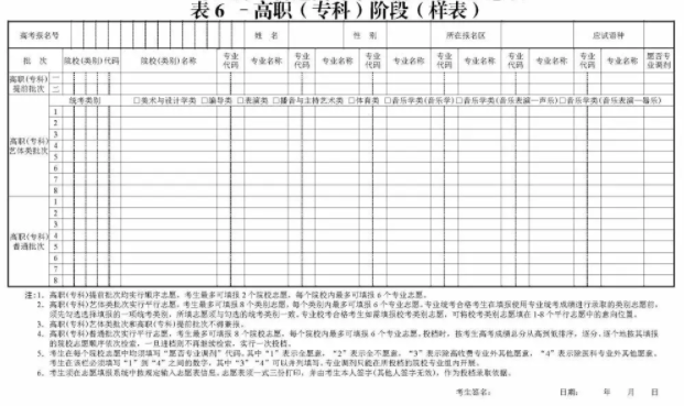 上海志愿填报样表