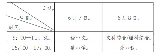 2022年安徽高考时间安排表 几号开始考试