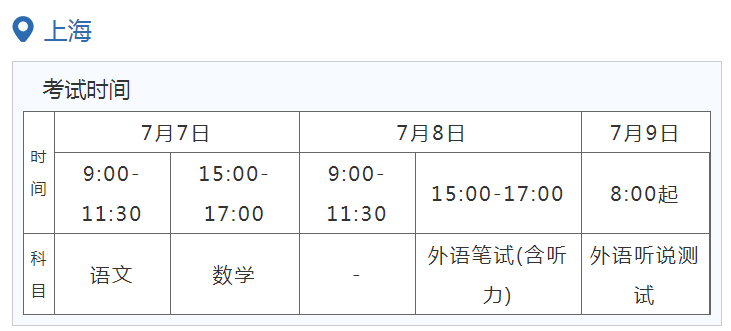 2022年上海高考几月几日开始 几月几日结束