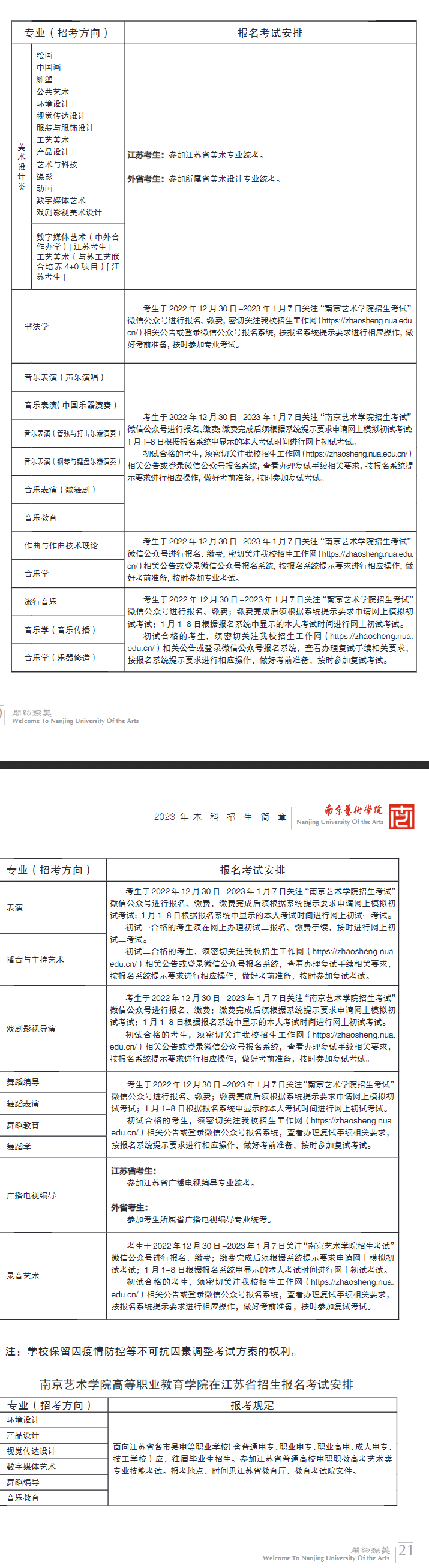 南京艺术学院2023本科招生简章