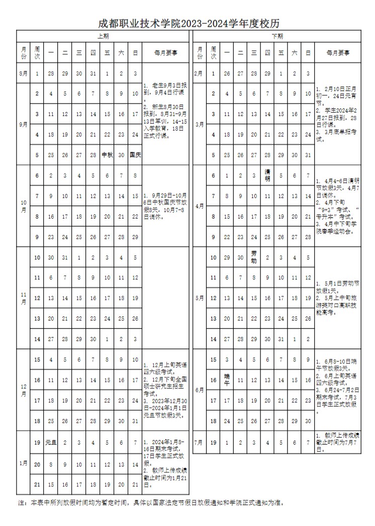 2023成都职业技术学院暑假放假时间什么时候 几月几号开学